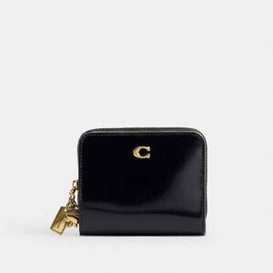 Coach Black Bifold Zip-Around Wallet with Gold Accents